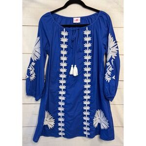Buddy Love Sweetie Royal Blue Embroidered Cotton Tunic Boho Dress Small BL1293